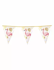 Guirlande 10 fanions Flamant Tropic en plastique 30 x 20 cm