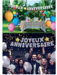 Guirlande ballons Joyeux Anniversaire argentée 6m