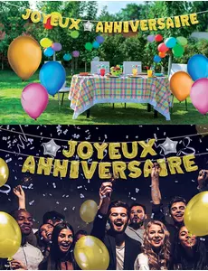 Joyeux Anniversaire goudkleurige letter ballon slinger