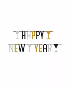 Guirlande happy new year argent noir et doré