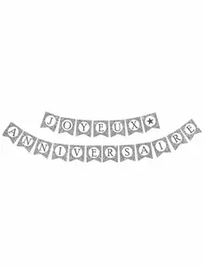 Zilverkleurige Joyeux Anniversaire glitter slinger