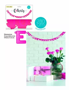 Fuchsia Happy Birthday Garland 280 cm