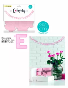 Guirlande Joyeux Anniversaire rose 280 cm