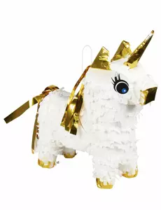 Mini wit en gouden eenhoorn piñata 21 x 17 cm