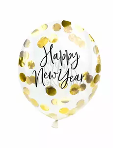 Happy New Year confetti latex ballonnen goud 27 cm
