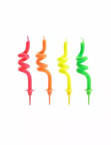 4 Spiraalvormige kaarsjes veelkleurig 8 cm