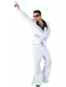 Déguisement disco homme blanc et argent, Taille: Medium