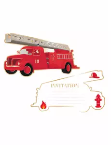 8 Cartes d'invitation camion de pompier 17 x 9,5 cm
