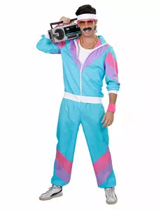 Déguisement jogging 80's turquoise homme, Taille: Small