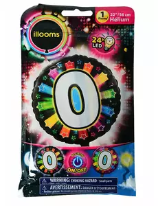 Aluminium ballon nummer 0 multicolor LED Illooms® 50 cm