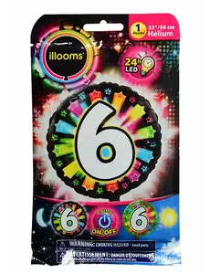 Aluminium ballon nummer 6 multicolor LED Illooms® 50 cm