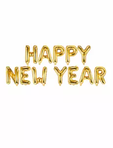Ballon aluminium lettres dorées Happy New Year 370 x 35 cm