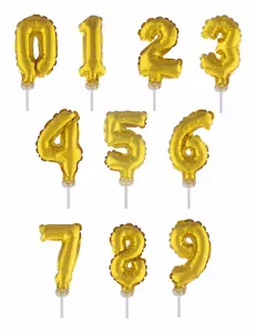 Cake topper ballon chiffre doré 12,7 cm, Taille: 0