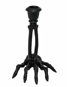Skeletkandelaar in zwarte hars 16 cm