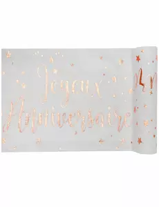 Chemin de table coton anniversaire rose gold 3m x 28 cm