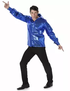 Chemise disco à sequins bleus homme, Taille: Medium