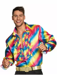 Regenboog disco blouse voor volwassenen, Maat: Medium