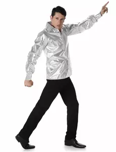 Chemise disco brillante argent homme, Taille: Medium