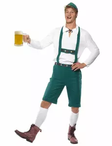 Groen Tiroler lederhoses pak voor heren, Maat: Large