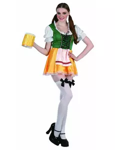 Déguisement bavaroise jaune et verte femme, Taille: Small