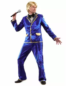 Déguisement chanteur disco bleu Homme, Taille: Medium