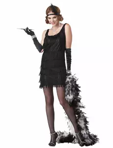 Déguisement Charleston noir brillant femme, Taille: Small (38/40)