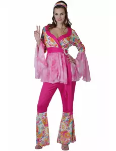 Déguisement hippie flower rose femme, Taille: Medium/Large