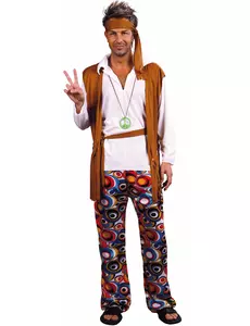 Déguisement hippie marron et blanc homme, Taille: Medium/Large