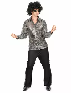 Déguisement disco argenté homme, Taille: Medium
