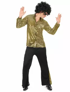 Déguisement disco doré à paillettes homme, Taille: Medium