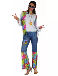 Driekleurig Flower Power hippie pak voor vrouwen, Maat: Small