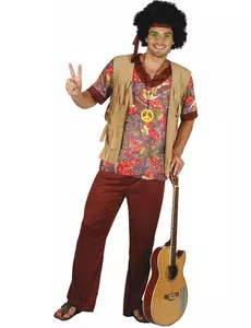 Déguisement hippie motif rouge homme, Taille: Medium
