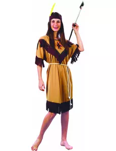Bruin met beige indianen kostuum voor vrouwen, Maat: Medium