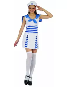 Déguisement marin robe rayée femme, Taille: Small