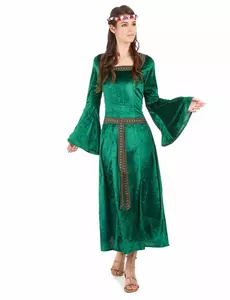 Déguisement médiéval vert effet velours femme, Taille: Small
