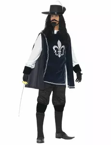 Déguisement mousquetaire bleu marine homme, Taille: Medium