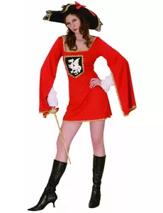 Déguisement mousquetaire rouge femme, Taille: Small