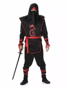 Déguisement ninja noir et rouge homme, Taille: Medium
