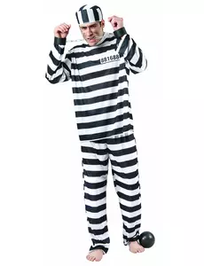 Déguisement de prisonnier noir et blanc homme, Taille: Medium