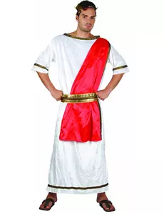 Klassiek wit met rood Romeinse keizer toga kostuum voor mannen, Maat: Medium