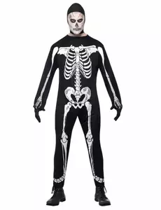 Déguisement squelette homme avec cagoule Halloween, Taille: Medium