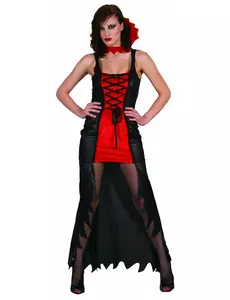 Déguisement vampire femme rouge et noir Halloween, Taille: Small