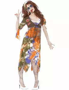Déguisement zombie hippie femme Halloween, Taille: Small