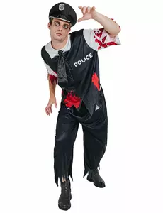 Déguisement zombie sanglant policier homme, Taille: Large
