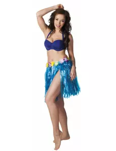 Jupe hawaïenne courte bleue adulte