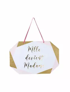 Kartonnen bordje miss wordt madame roze wit goud 25 x 16,5 cm