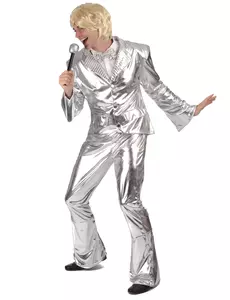 Déguisement Disco Argent brillant Homme, Taille: Medium