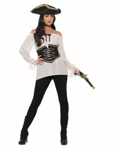 Luxe ivoorkleurige piraten blouse, Maat: Large