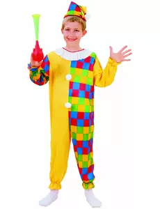 Veelkleurig clown kostuum voor kinderen, Maat: 4–6 jaar (110–120 cm)