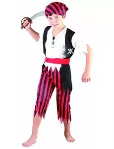 Zwart en rood piraten kostuum voor jongens, Maat: 4–6 jaar (110–120 cm)